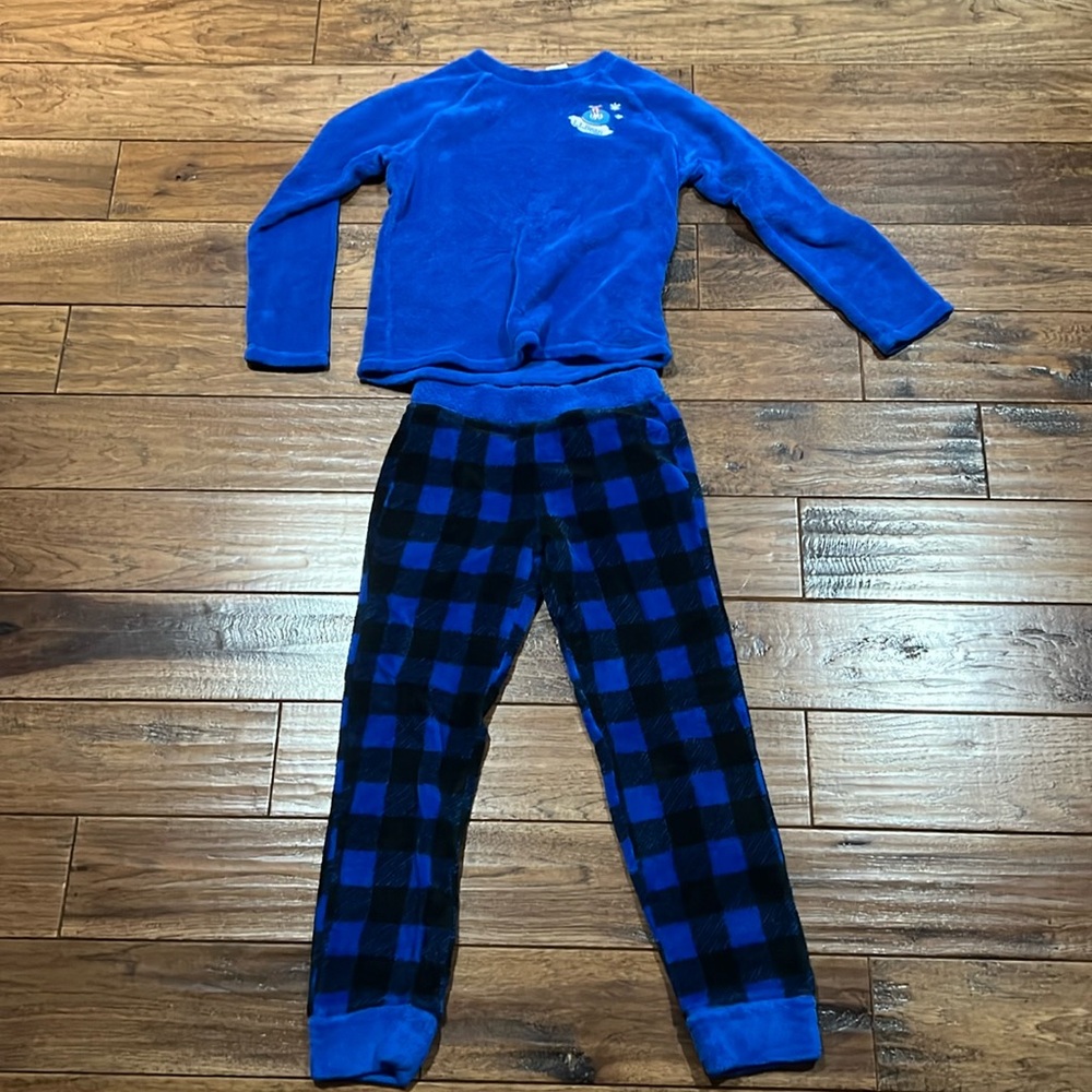 EUC kids fleece pajama set size kids medium 10-12 blue/black